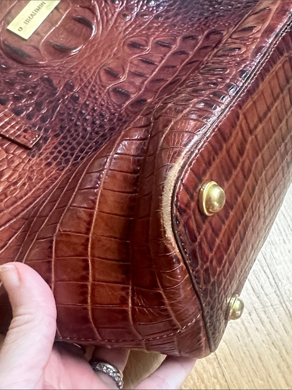 Brahmin Croc-Embossed Brown Leather Tote Vintage - Picture 9 of 12